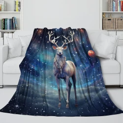 Renne Plaid en Polaire Imprimé 3D Couverture Douce Confortable pour Canapé Lit Bureau