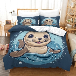Phoque Housse de Couette Imprimée 3D Douce 3 Pièces Literie Garçons Filles