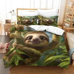 Perezoso Funda Nórdica Impresa en 3D Suave 3 Piezas Ropa de Cama para Niños Niñas