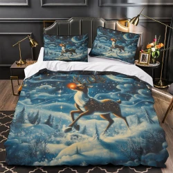 Renne Housse de Couette Imprimée 3D Douce 3 Pièces Literie Garçons Filles