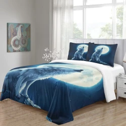 Loup Housse de Couette Imprimée 3D Douce 3 Pièces Literie Garçons Filles