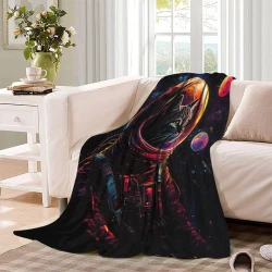 Space Gatto Coperta in Pile Stampata 3D Morbida e Confortevole per Divano Letto Ufficio