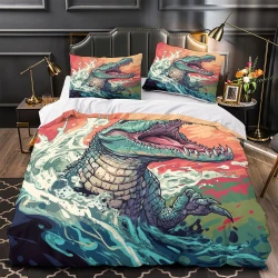 Crocodile Housse de Couette Imprimée 3D Douce 3 Pièces Literie Garçons Filles