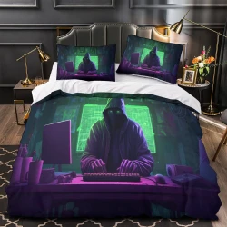 Hacker Funda Nórdica Impresa en 3D Suave 3 Piezas Ropa de Cama para Niños Niñas