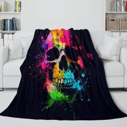 Crâne Plaid en Polaire Imprimé 3D Couverture Douce Confortable pour Canapé Lit Bureau