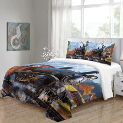Train à vapeur Housse de Couette Imprimée 3D Douce 3 Pièces Literie Garçons Filles