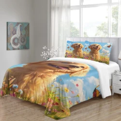 Golden Retriever Housse de Couette Imprimée 3D Douce 3 Pièces Literie Garçons Filles