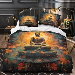 Bouddha Housse de Couette Imprimée 3D Douce 3 Pièces Literie Garçons Filles
