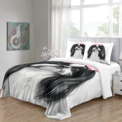 Shih Tzu Housse de Couette Imprimée 3D Douce 3 Pièces Literie Garçons Filles
