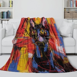 Cute Chat Plaid en Polaire Imprimé 3D Couverture Douce Confortable pour Canapé Lit Bureau