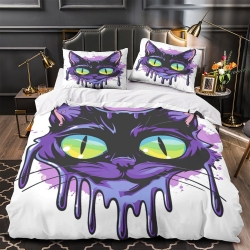 Chat Housse de Couette Imprimée 3D Douce 3 Pièces Literie Garçons Filles