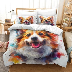 Corgi Housse de Couette Imprimée 3D Douce 3 Pièces Literie Garçons Filles