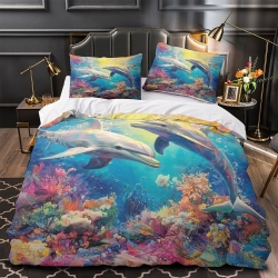 Dauphin Housse de Couette Imprimée 3D Douce 3 Pièces Literie Garçons Filles