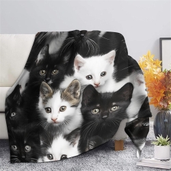Chat Plaid en Polaire Imprimé 3D Couverture Douce Confortable pour Canapé Lit Bureau
