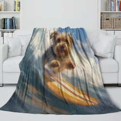 Yorkshire Terrier Plaid en Polaire Imprimé 3D Couverture Douce Confortable pour Canapé Lit Bureau