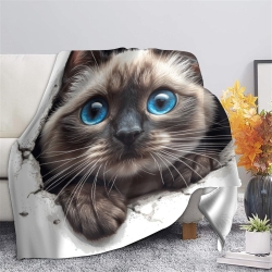 Siamese Chat Plaid en Polaire Imprimé 3D Couverture Douce Confortable pour Canapé Lit Bureau