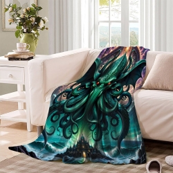 Mythe de l'horreur Cthulhu Plaid en Polaire Imprimé 3D Couverture Douce Confortable pour Canapé Lit Bureau