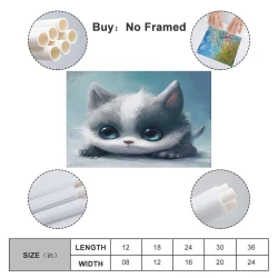 Cute Chat Peinture sur toile sans cadre, impressions posters art mural pour déco maison chambre bureau