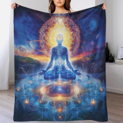 Bouddha Plaid en Polaire Imprimé 3D Couverture Douce Confortable pour Canapé Lit Bureau