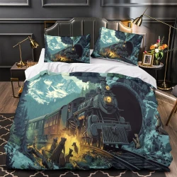 Train à vapeur Housse de Couette Imprimée 3D Douce 3 Pièces Literie Garçons Filles