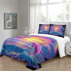 Dauphin Housse de Couette Imprimée 3D Douce 3 Pièces Literie Garçons Filles