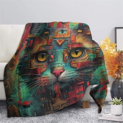 Chat Plaid en Polaire Imprimé 3D Couverture Douce Confortable pour Canapé Lit Bureau