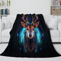 Renne Plaid en Polaire Imprimé 3D Couverture Douce Confortable pour Canapé Lit Bureau