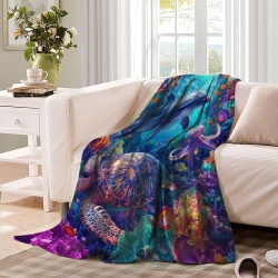 Tortue de mer Plaid en Polaire Imprimé 3D Couverture Douce Confortable pour Canapé Lit Bureau