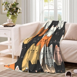 Chat Plaid en Polaire Imprimé 3D Couverture Douce Confortable pour Canapé Lit Bureau