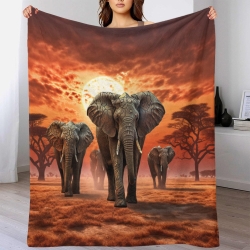 Éléphant Plaid en Polaire Imprimé 3D Couverture Douce Confortable pour Canapé Lit Bureau