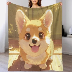Corgi Plaid en Polaire Imprimé 3D Couverture Douce Confortable pour Canapé Lit Bureau