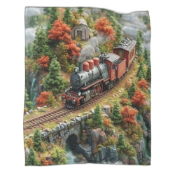 Train à vapeur Plaid en Polaire Imprimé 3D Couverture Douce Confortable pour Canapé Lit Bureau