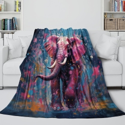 Éléphant Plaid en Polaire Imprimé 3D Couverture Douce Confortable pour Canapé Lit Bureau