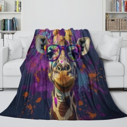 Girafe Plaid en Polaire Imprimé 3D Couverture Douce Confortable pour Canapé Lit Bureau