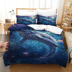 Baleine Housse de Couette Imprimée 3D Douce 3 Pièces Literie Garçons Filles