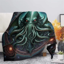 Mythe de l'horreur Cthulhu Plaid en Polaire Imprimé 3D Couverture Douce Confortable pour Canapé Lit Bureau