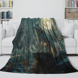 Loup Plaid en Polaire Imprimé 3D Couverture Douce Confortable pour Canapé Lit Bureau