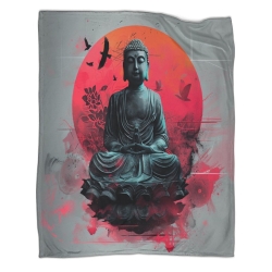 Bouddha Plaid en Polaire Imprimé 3D Couverture Douce Confortable pour Canapé Lit Bureau