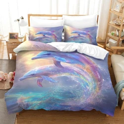 Dauphin Housse de Couette Imprimée 3D Douce 3 Pièces Literie Garçons Filles