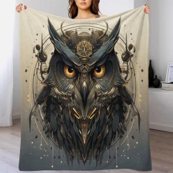 Hibou Plaid en Polaire Imprimé 3D Couverture Douce Confortable pour Canapé Lit Bureau