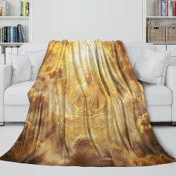 Bouddha Plaid en Polaire Imprimé 3D Couverture Douce Confortable pour Canapé Lit Bureau