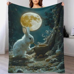 Lapin Petit lapin Plaid en Polaire Imprimé 3D Couverture Douce Confortable pour Canapé Lit Bureau