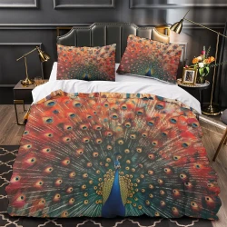 Paon Housse de Couette Imprimée 3D Douce 3 Pièces Literie Garçons Filles