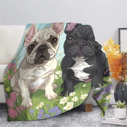 Bouledogue Plaid en Polaire Imprimé 3D Couverture Douce Confortable pour Canapé Lit Bureau