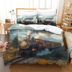 Train à vapeur Housse de Couette Imprimée 3D Douce 3 Pièces Literie Garçons Filles