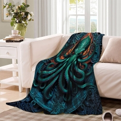 Mythe de l'horreur Cthulhu Plaid en Polaire Imprimé 3D Couverture Douce Confortable pour Canapé Lit Bureau