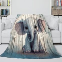 Éléphant Plaid en Polaire Imprimé 3D Couverture Douce Confortable pour Canapé Lit Bureau