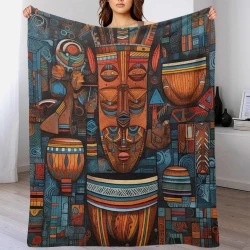 Tambours africains Plaid en Polaire Imprimé 3D Couverture Douce Confortable pour Canapé Lit Bureau