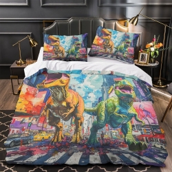 Dinosaure Housse de Couette Imprimée 3D Douce 3 Pièces Literie Garçons Filles