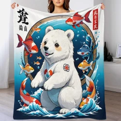 Oso polar Manta de Forro Polar Impresa en 3D Suave y Acogedora para Sofá Cama Oficina